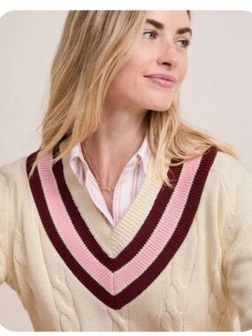 Vineyard Vines Women’s Long Sleeve Cable Knit Varsity tennis Sweater L